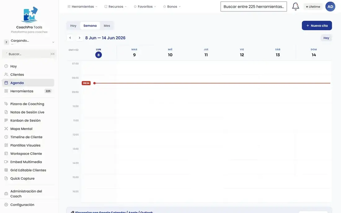 Agenda semanal con citas y duraciones