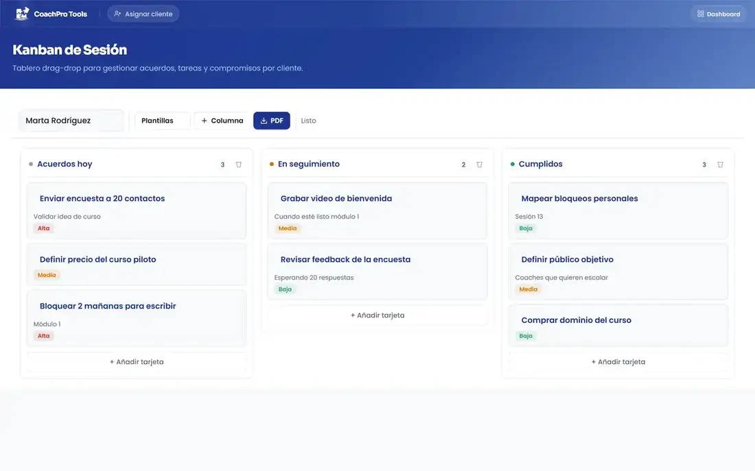Kanban de acuerdos del cliente