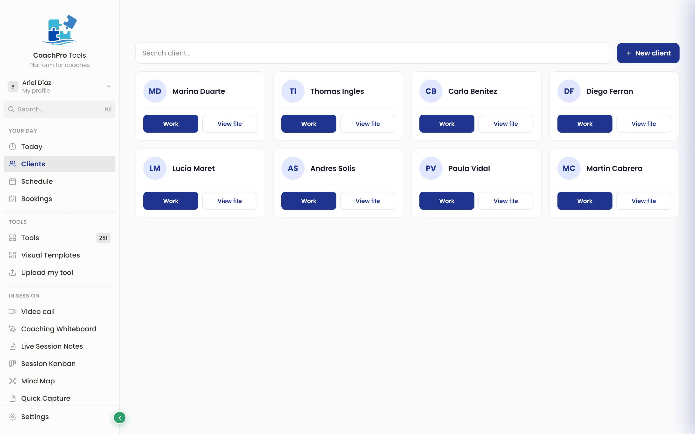 Client management in CoachPro