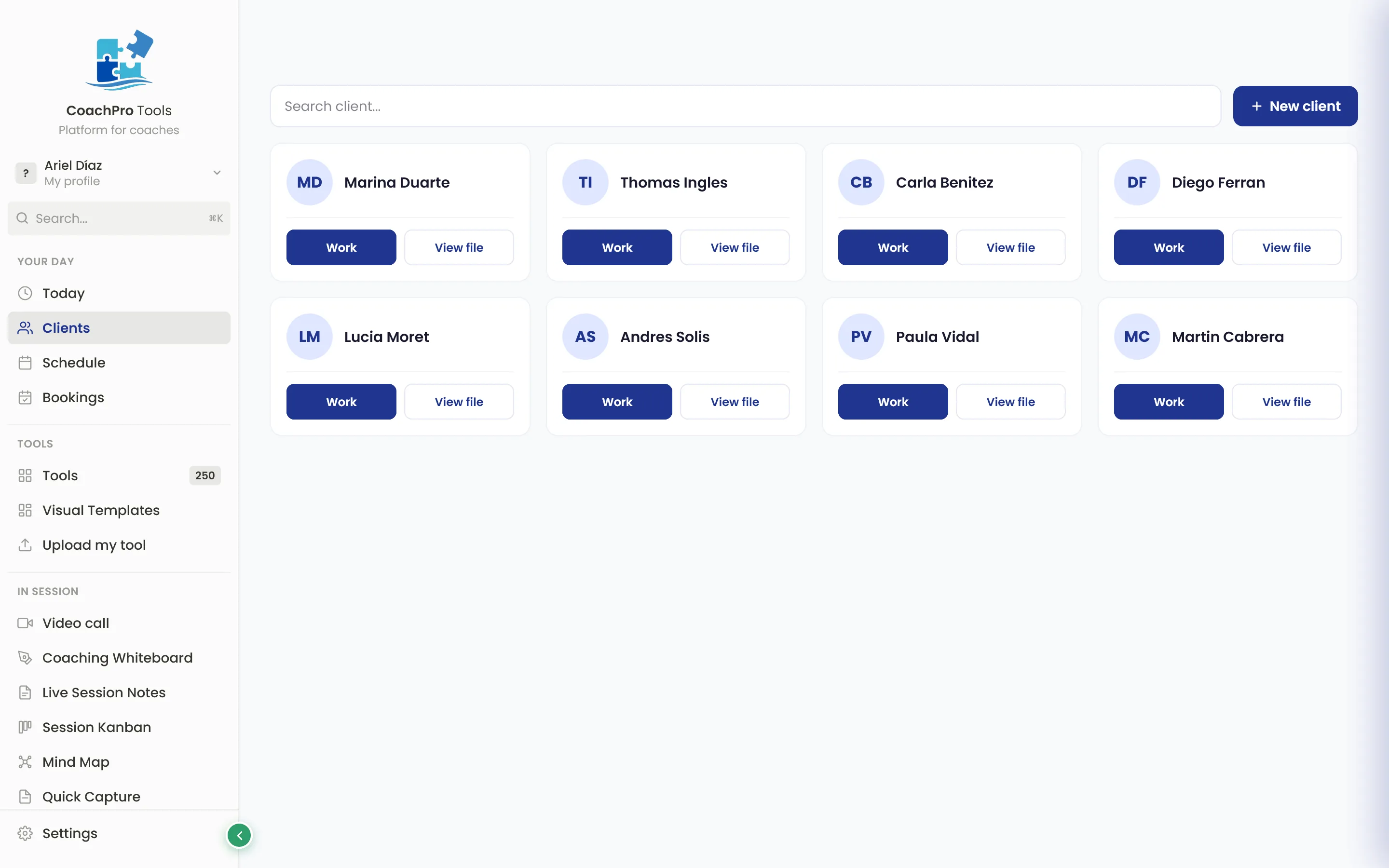Client management in CoachPro