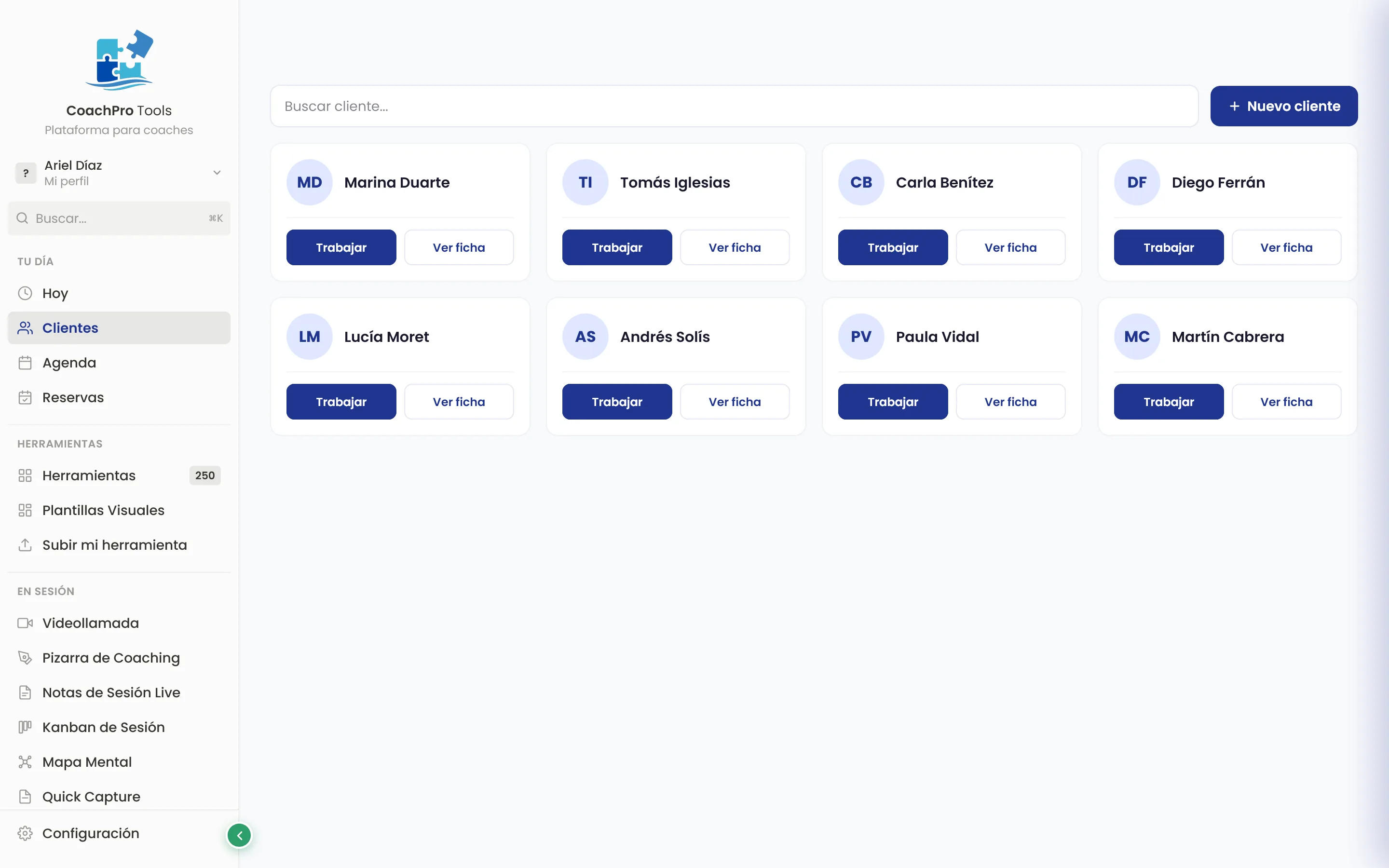 Gestión de clientes en CoachPro