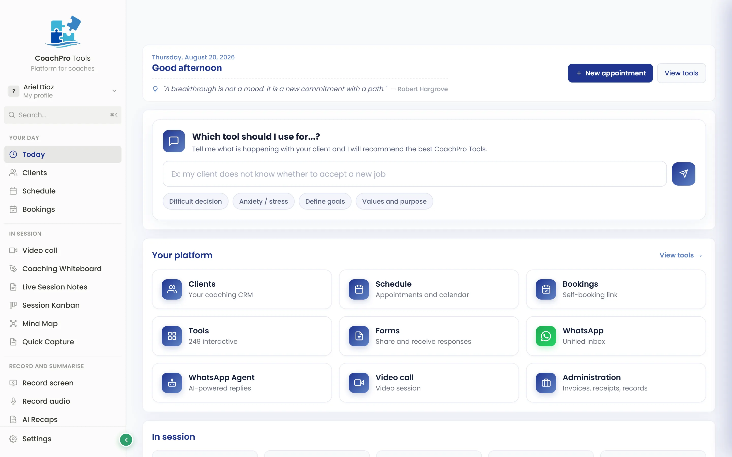 CoachPro tool recommender