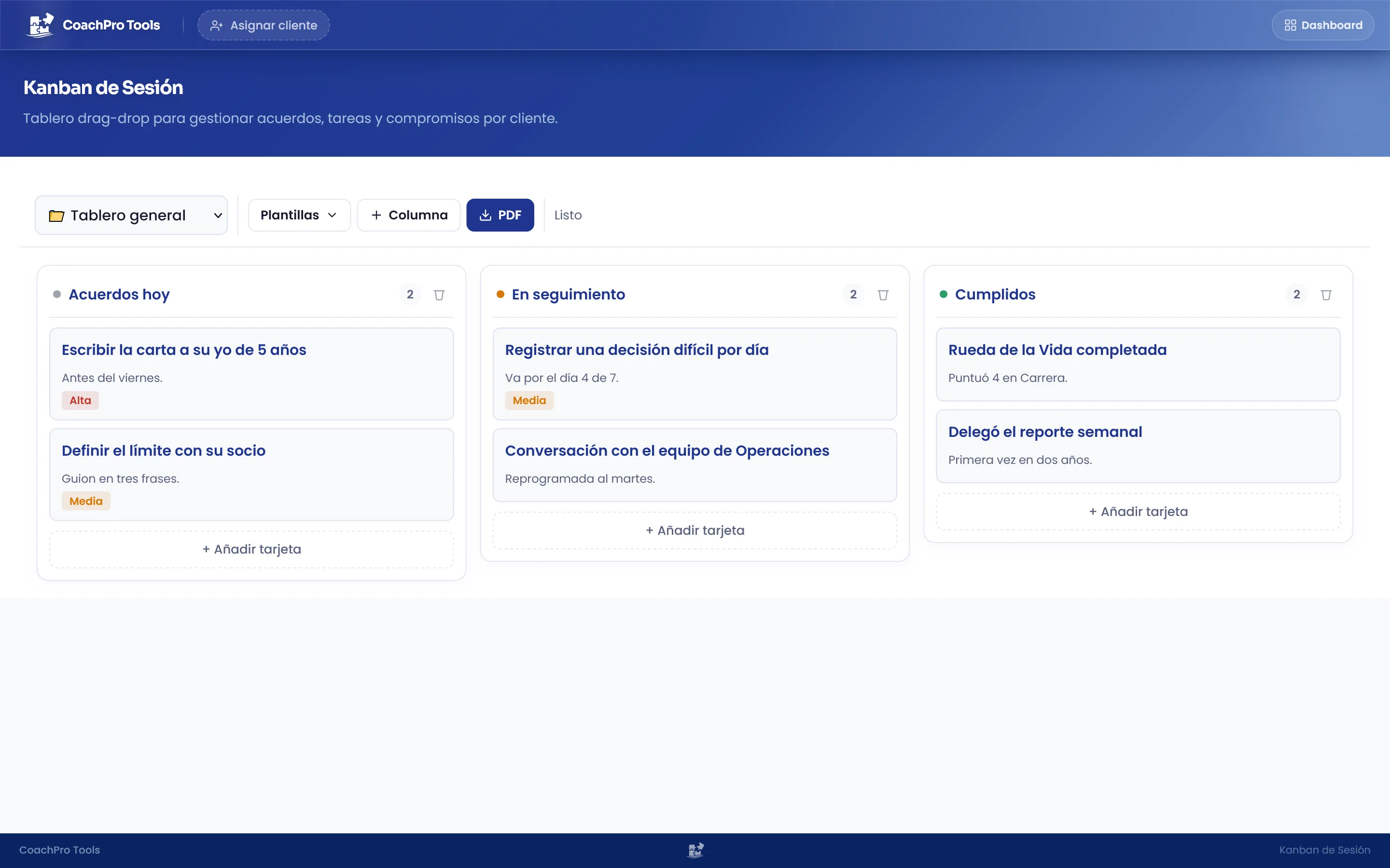 Kanban de acuerdos del cliente