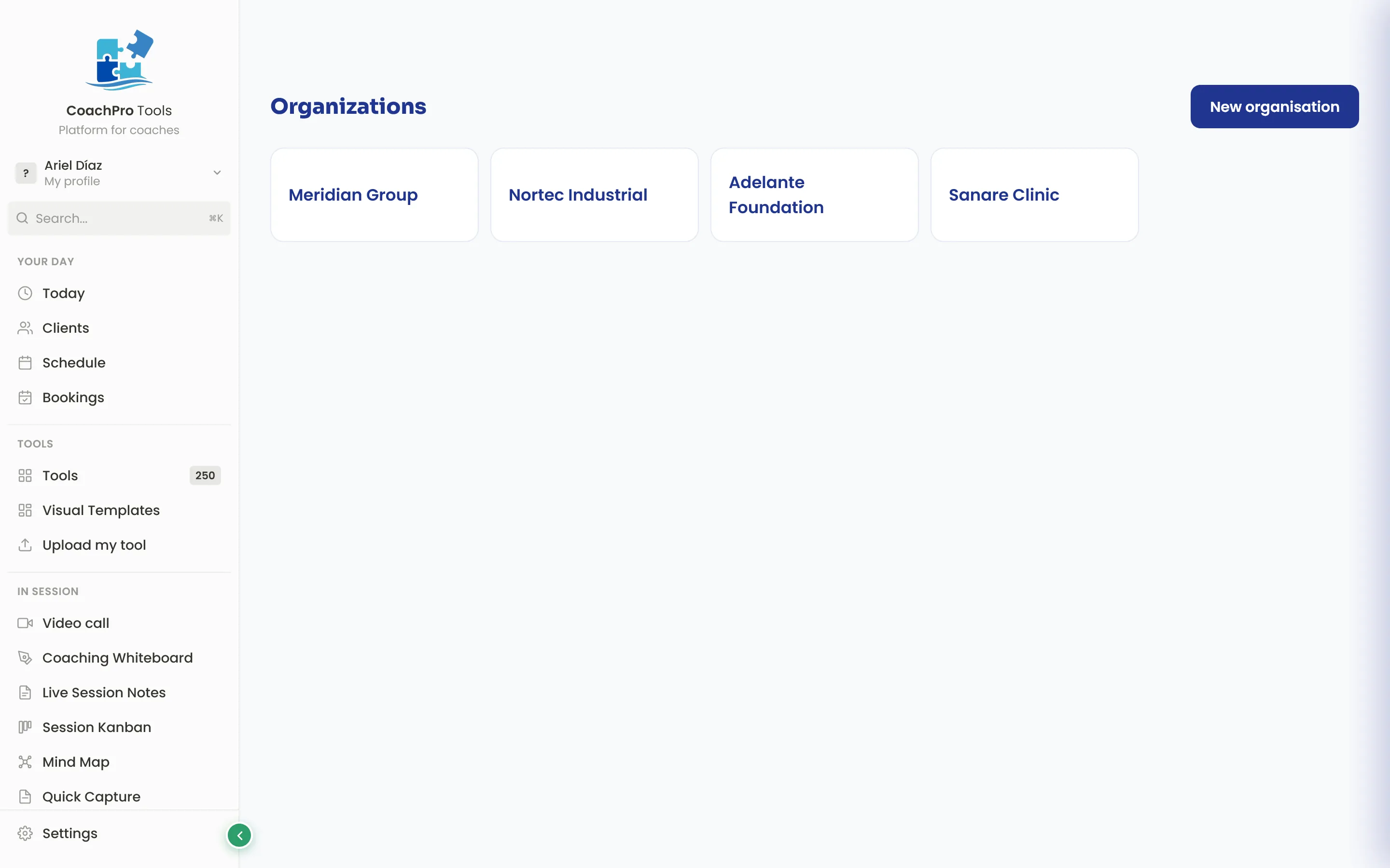 List of organisations in CoachPro
