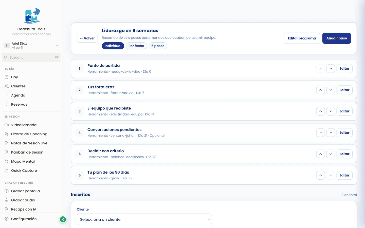 Programas paso a paso con desbloqueo por fecha en CoachPro Tools