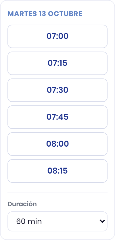 Horarios del día seleccionado.