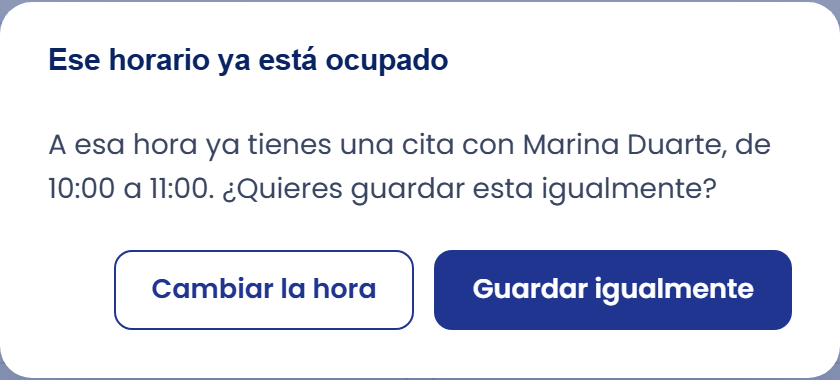 Si la cita coincide con otro horario ocupado