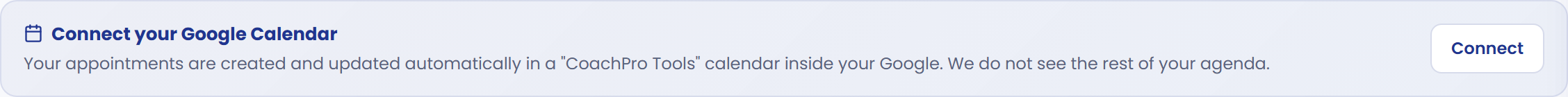 Google Calendar connection controls.