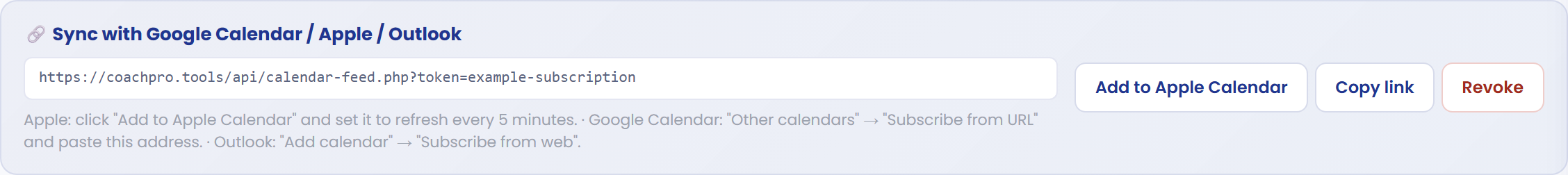 Copy the link or add it to Apple Calendar