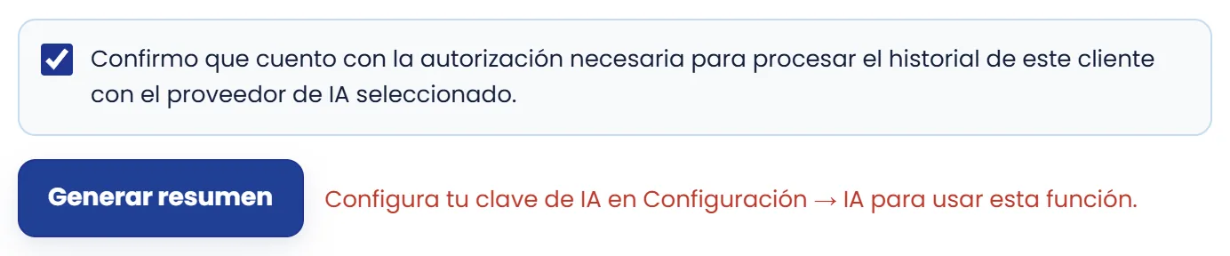 Si no tienes una clave de IA configurada