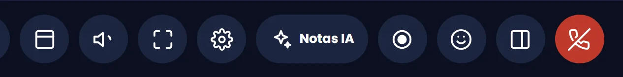 El botón Notas IA en los controles de la llamada