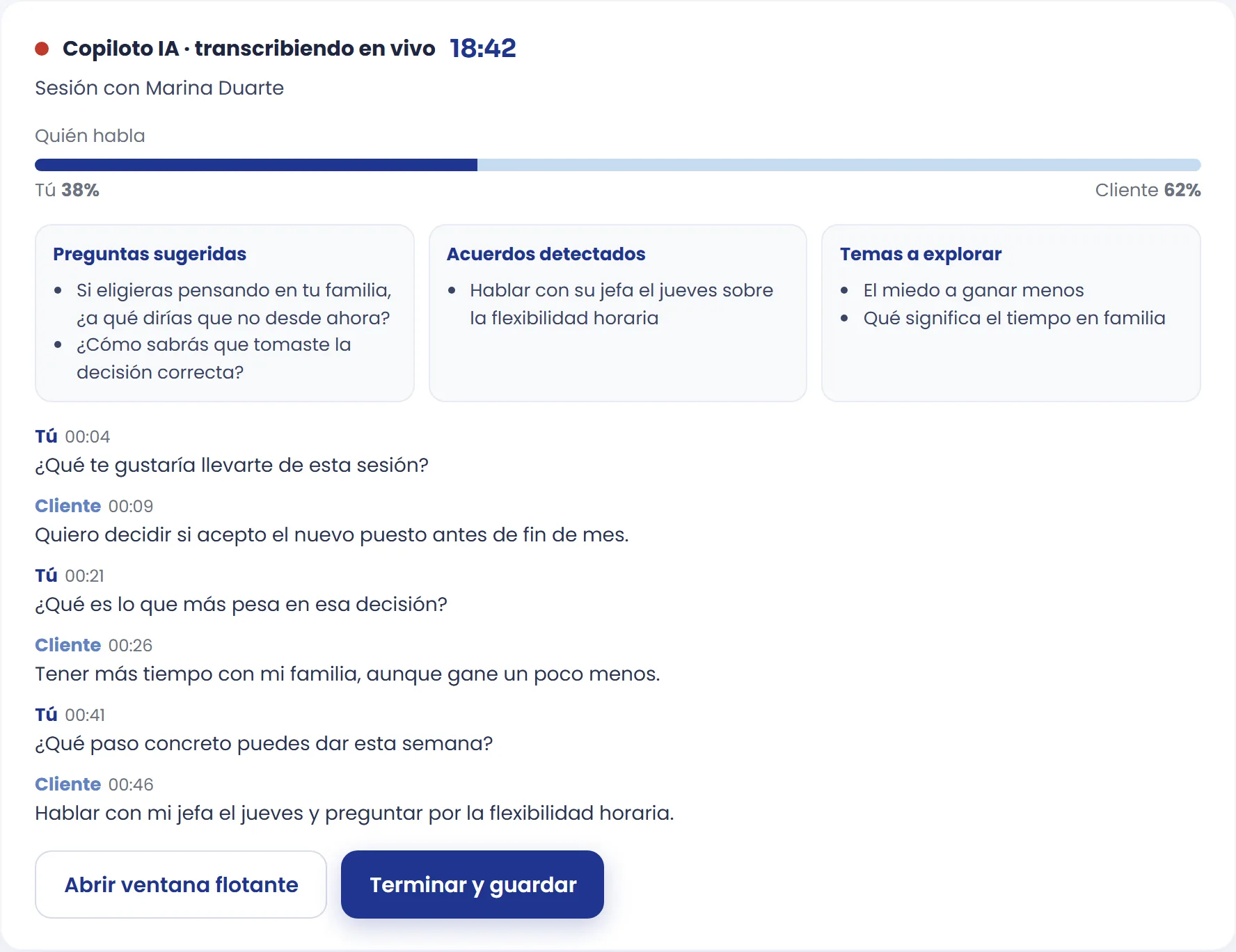 Notas de sesión en marcha, con el Copiloto IA