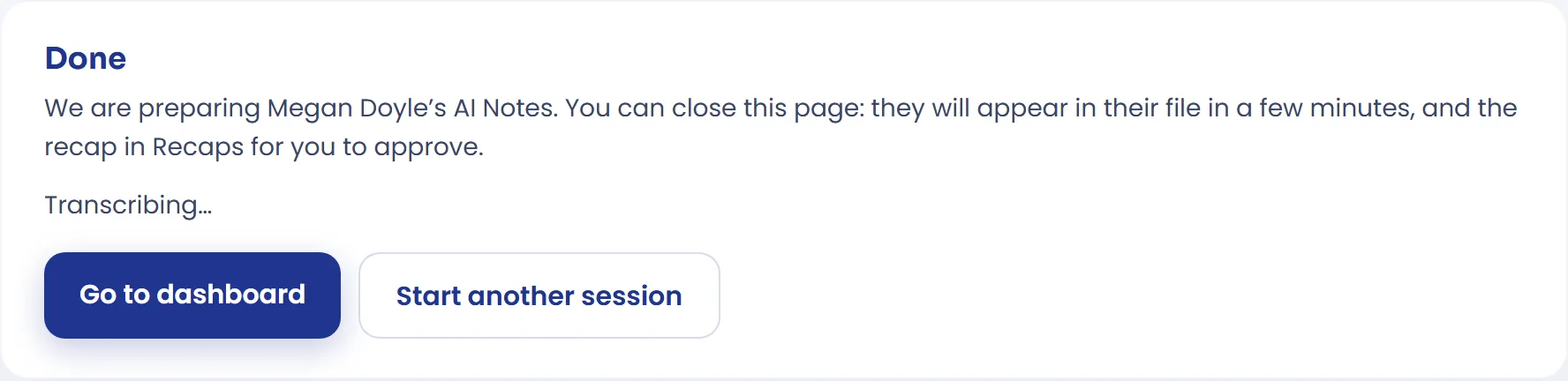 Session saved to the client file