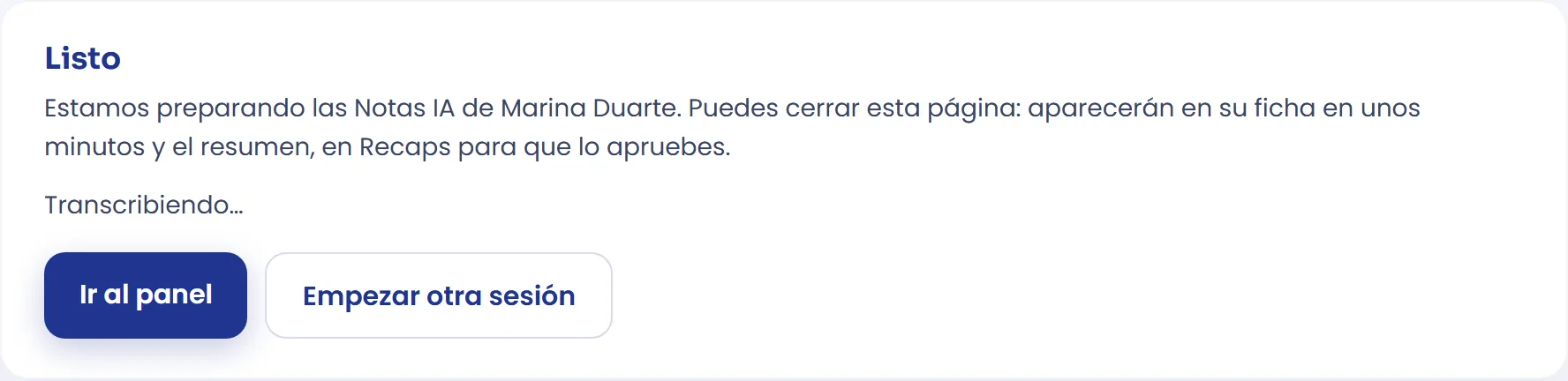 Sesión guardada en la ficha del cliente