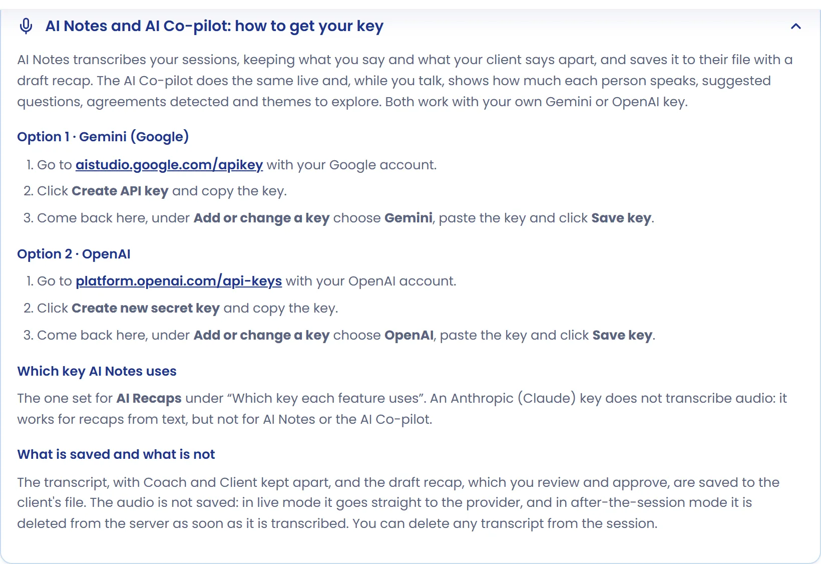 Settings › AI, with the guide open