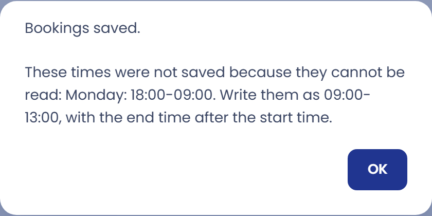 If a time range cannot be saved