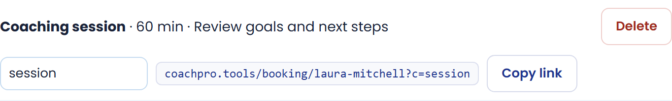 The short name identifies the appointment type in the link.