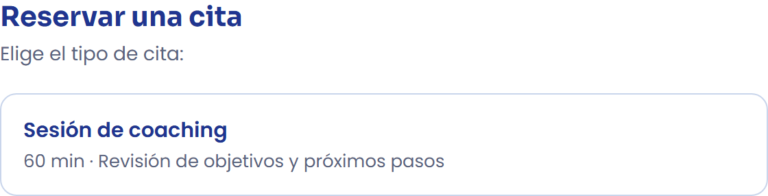 La página pública muestra los tipos de cita.