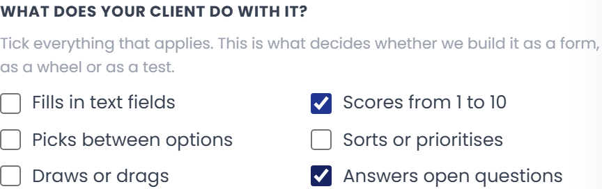 Client actions; you can tick more than one.