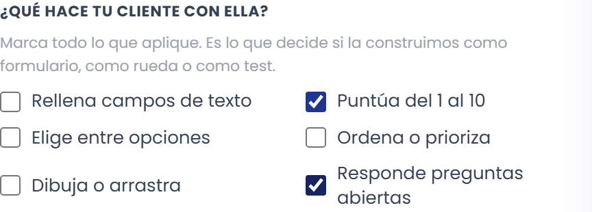 Acciones que realiza el cliente; puedes marcar más de una.