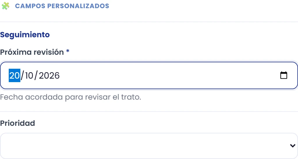 Completa los campos personalizados