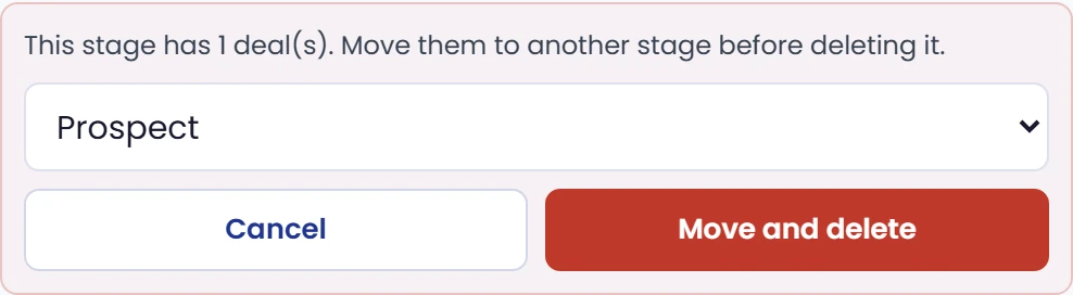 Delete a stage and choose where its deals go