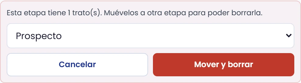 Elimina una etapa y decide dónde quedan sus tratos