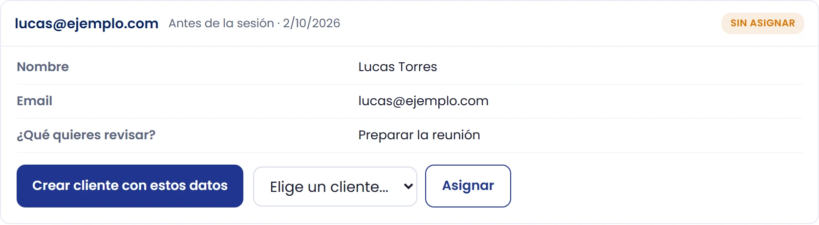 Asigna a una ficha existente