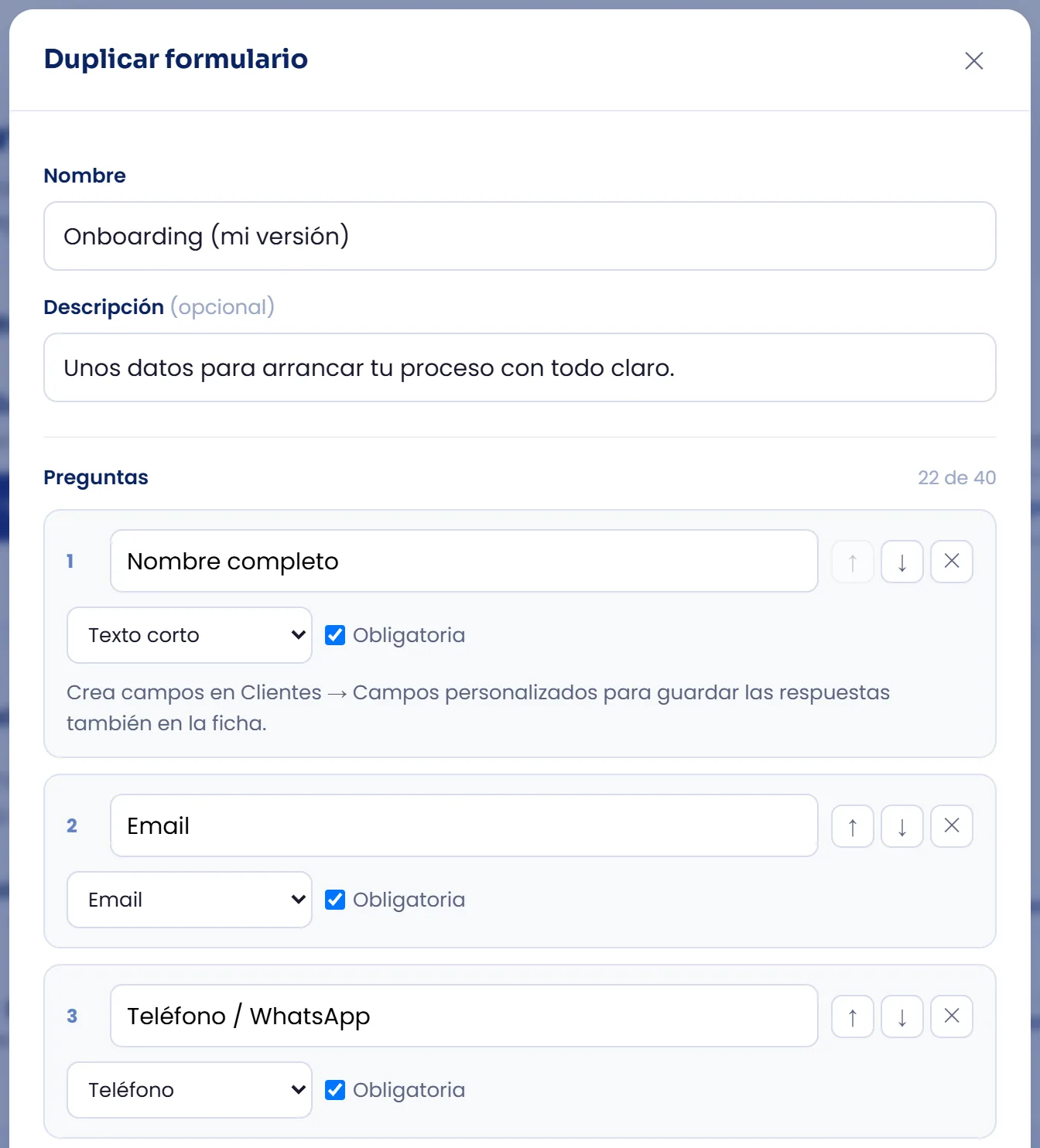 Editor con la copia del Onboarding.
