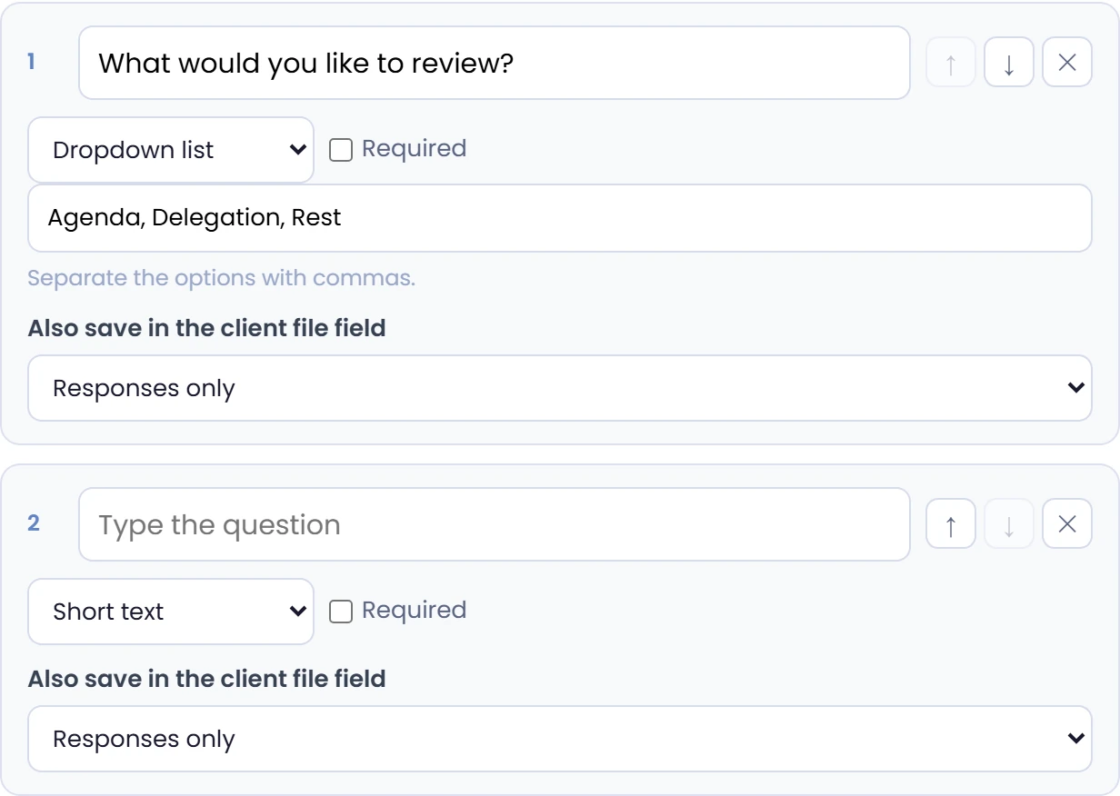 Add and reorder questions