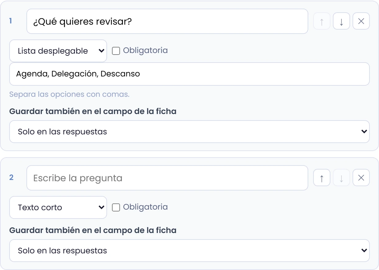 Añade y ordena preguntas