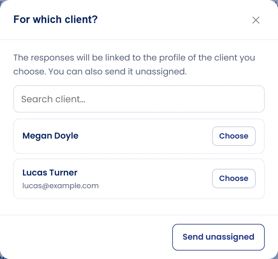 Choose a client when sharing a custom form