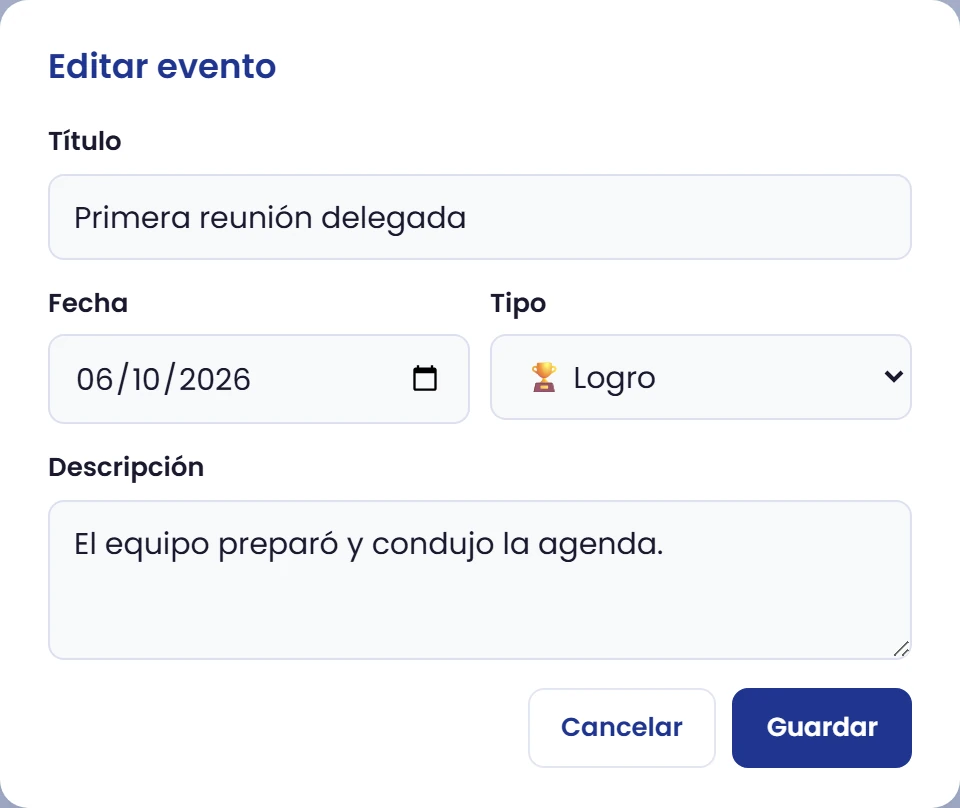 Corrige un evento