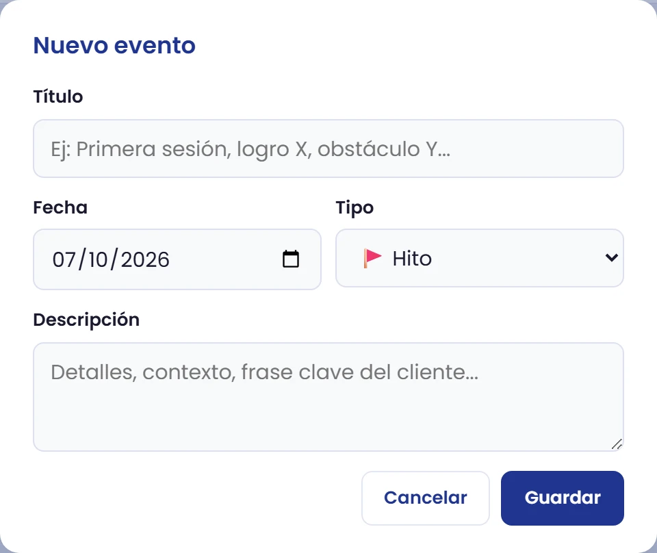 Añade título, fecha y tipo