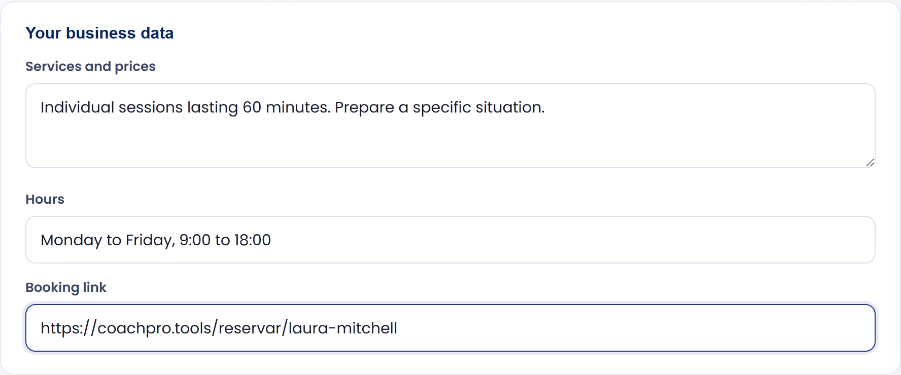 Enter context and the booking link