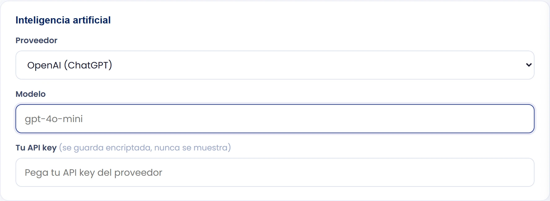 Elige proveedor y revisa el modelo