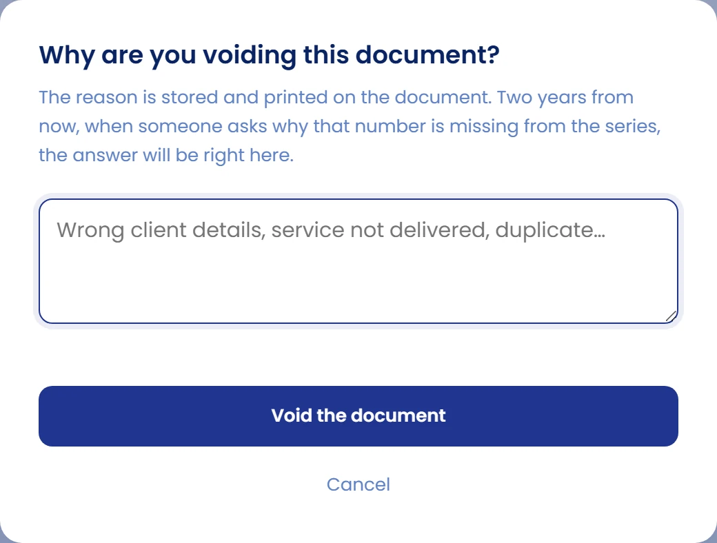 Review the reason before voiding