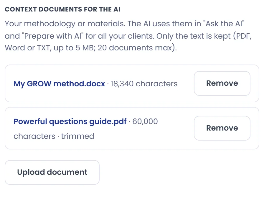 Coach context documents.