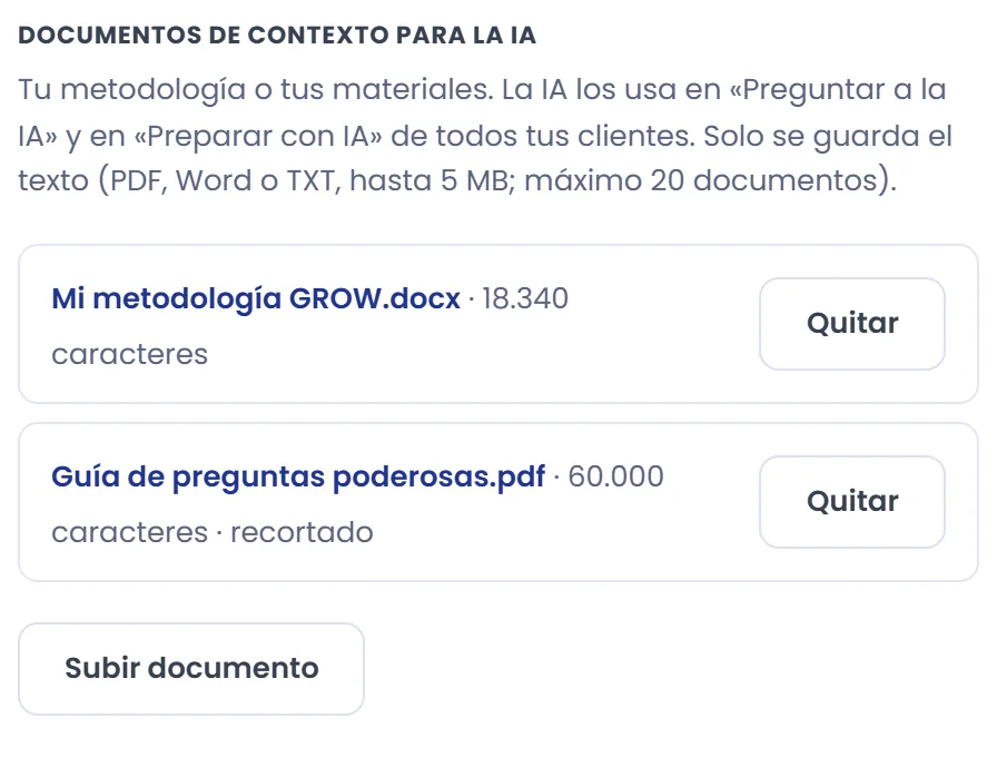 Documentos de contexto del coach.