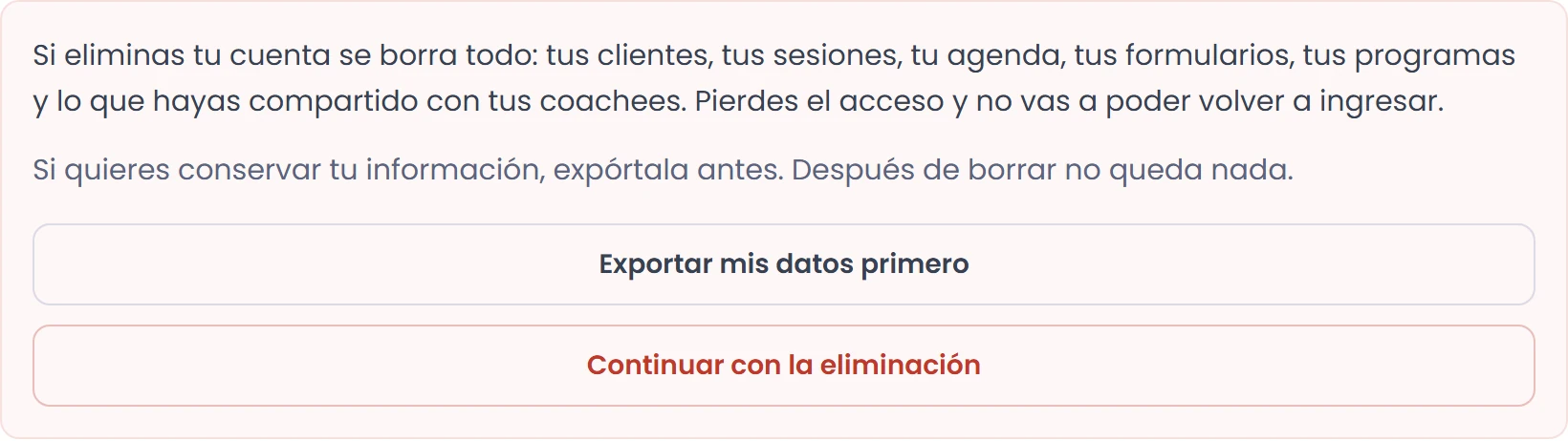 Lee los avisos antes de eliminar