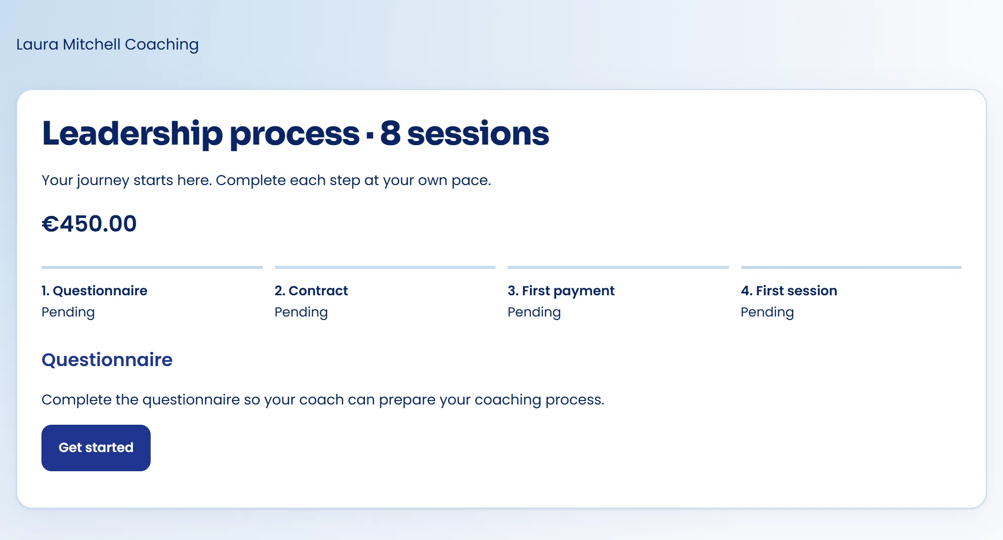 Public proposal page with all four steps and Get started.
