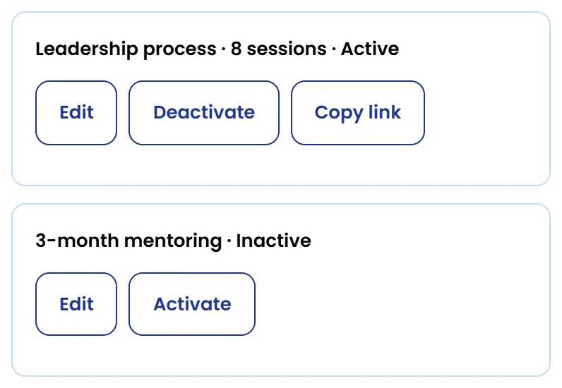 Active and inactive proposals with their actions and link-copied confirmation.