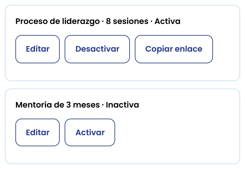 Propuestas activas e inactivas con sus acciones y confirmación de enlace copiado.