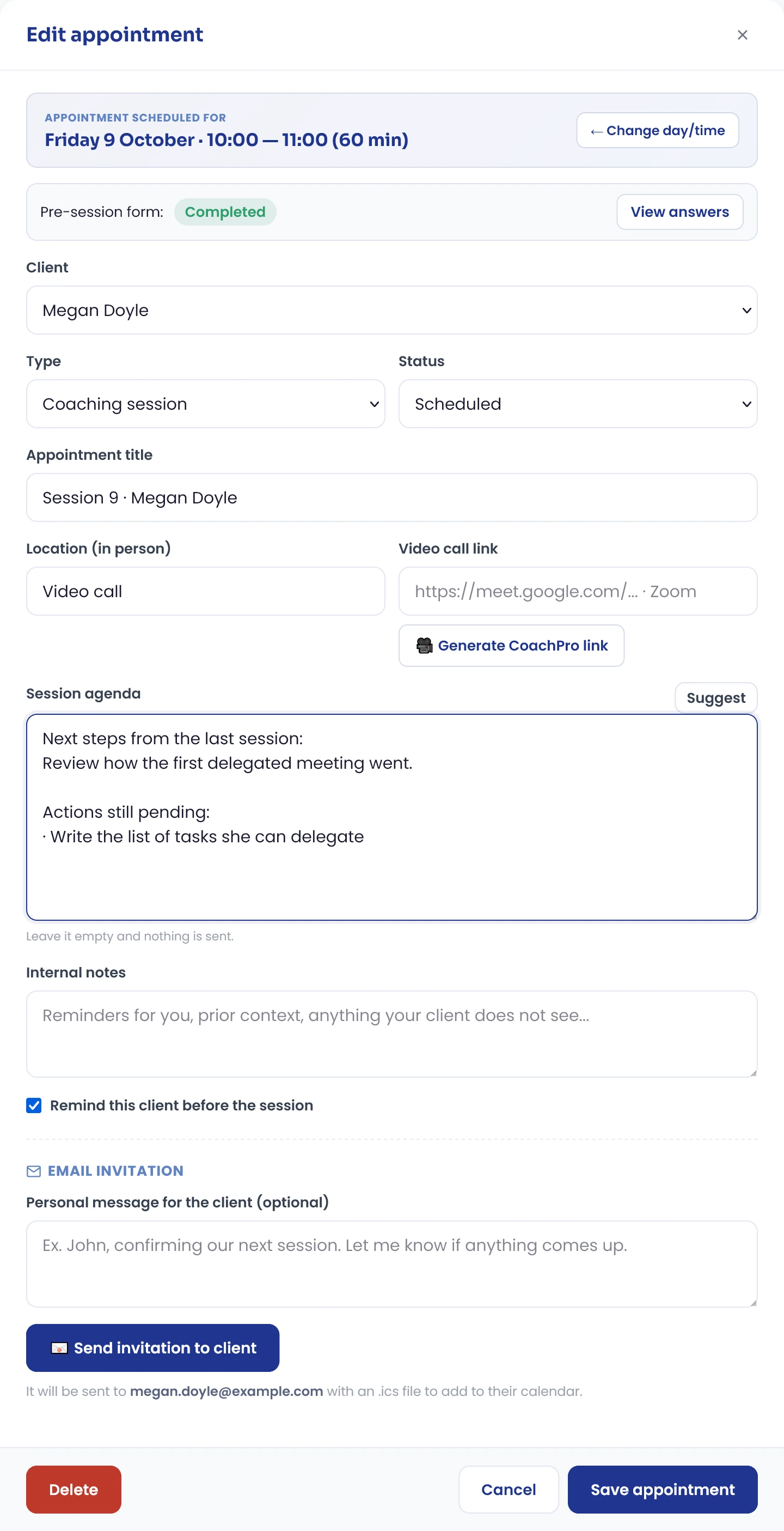 Check appointment and client