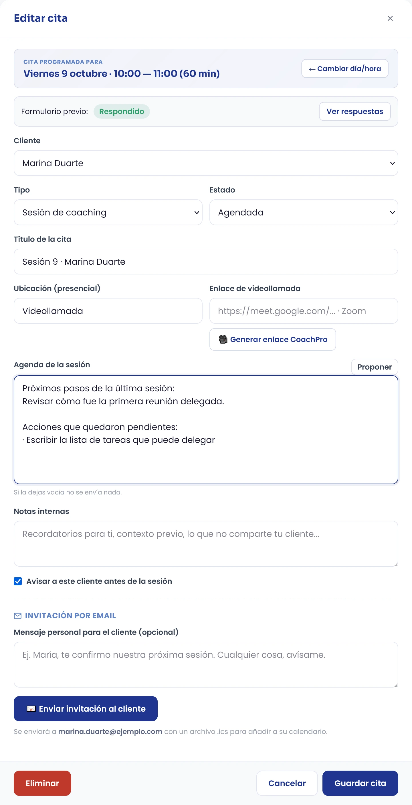 Comprueba la cita y el cliente