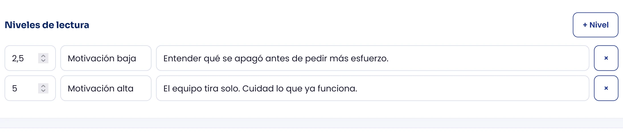 Añade niveles de lectura si los necesitas