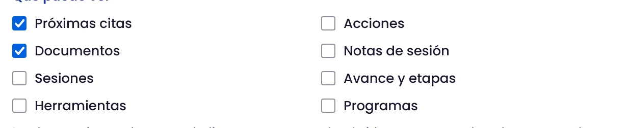 Selecciona las secciones permitidas