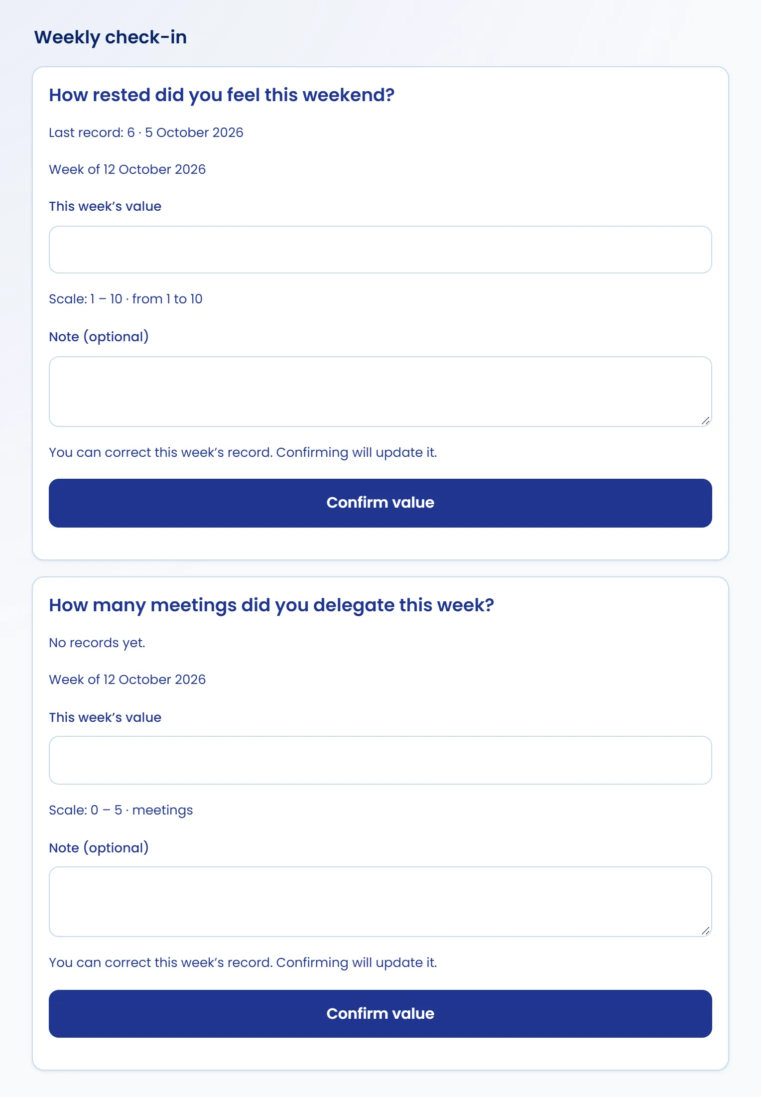 Log your weekly check-in