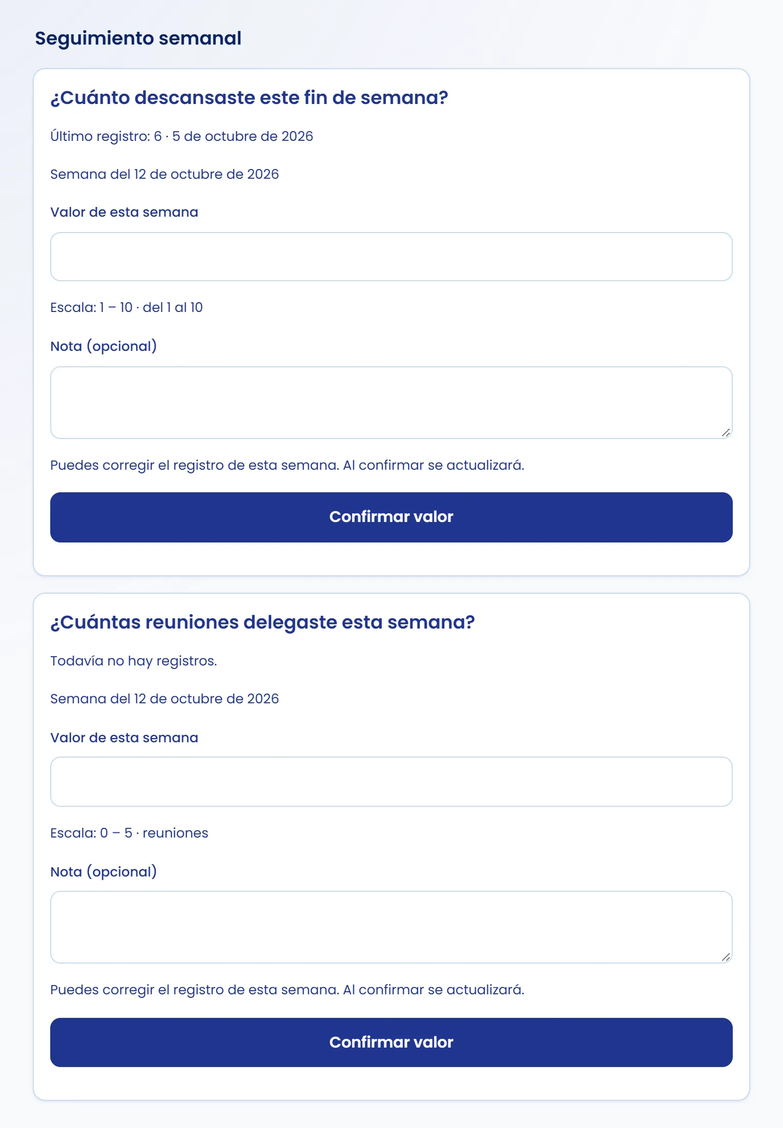 Registra tu seguimiento semanal