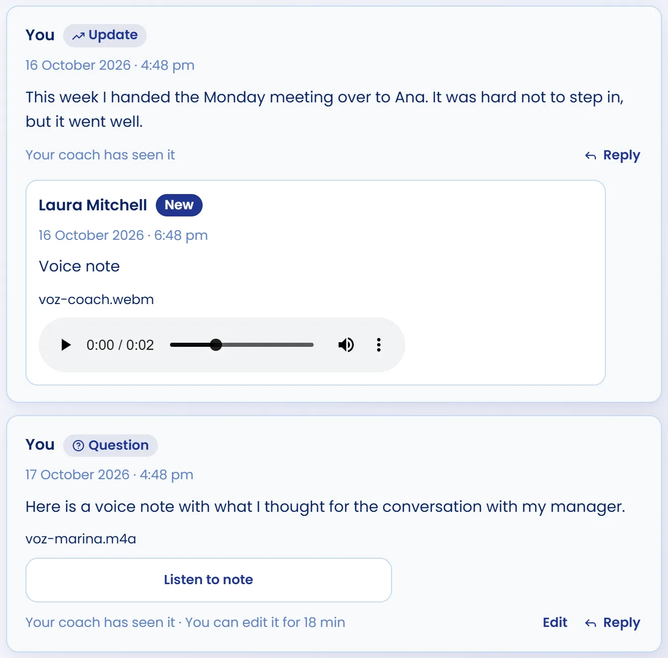 Talk to your coach in the Client Log